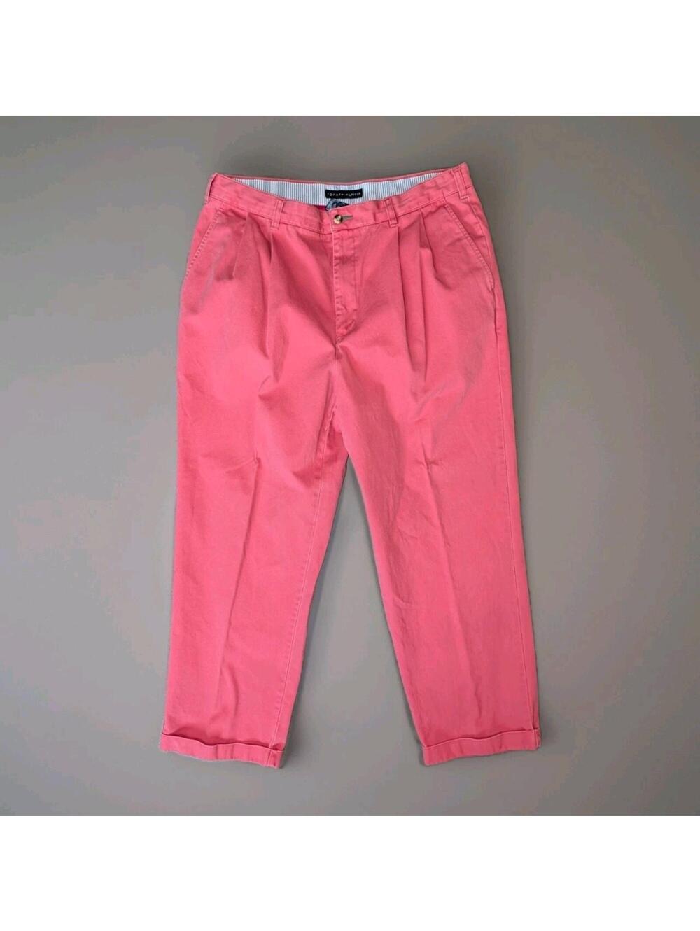 Vintage Tommy Hilfiger Pleated Chinos Coral Pink 38x30 Mens